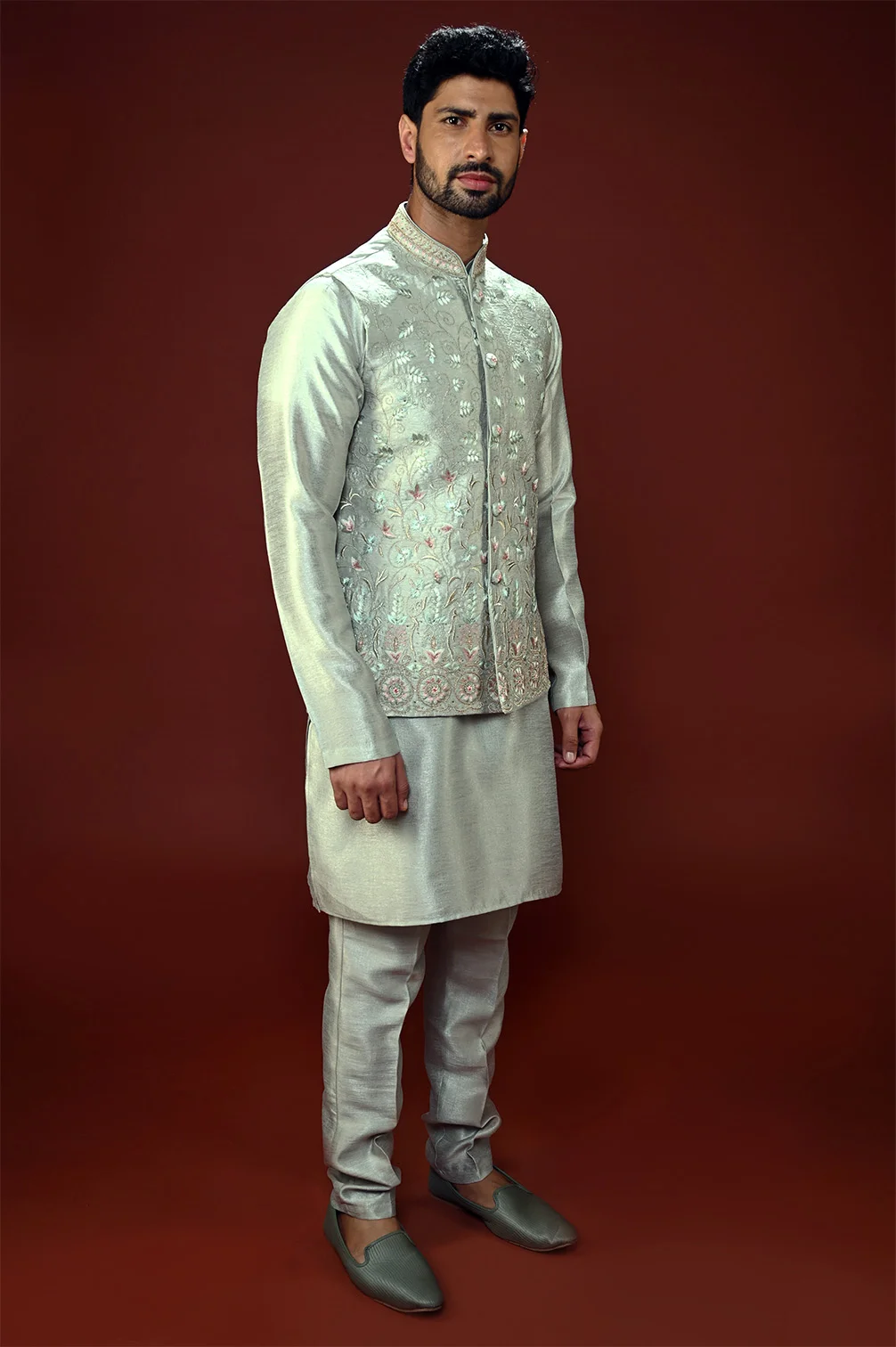 Firangi Yarn Wedding and Festive Wear Khadi Solid Kurta and Mirror Wor