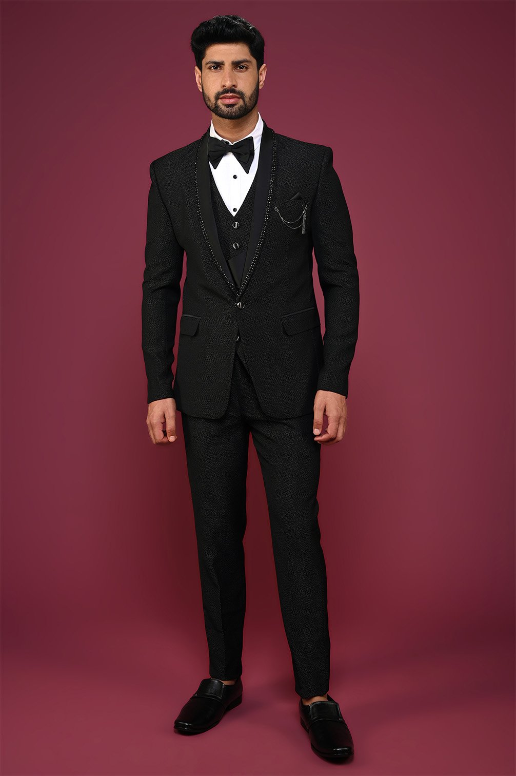 Wine Cutdana Work Wedding Tuxedo Suits for Men