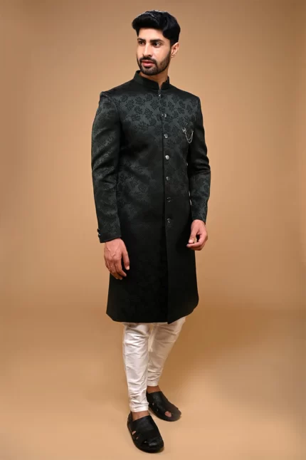 Buy Dark Green Floral Pattern Indo Western Online