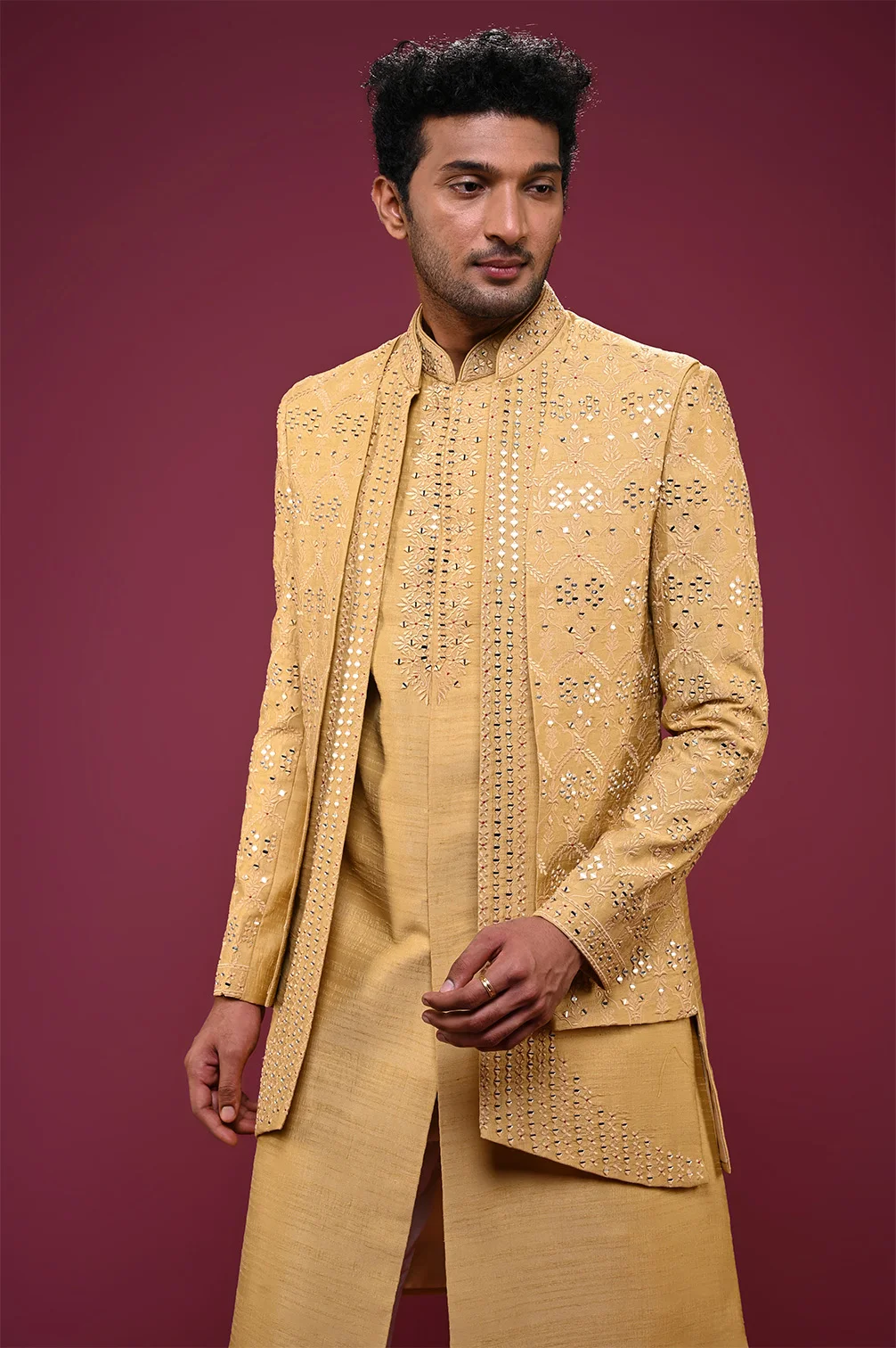 Buy Mens Indian Latest Design for Yellow Indo Western Sherwani Groom  Wedding Party Wear Engagement Function Occasion Ethnic Dress Online in  India - Etsy