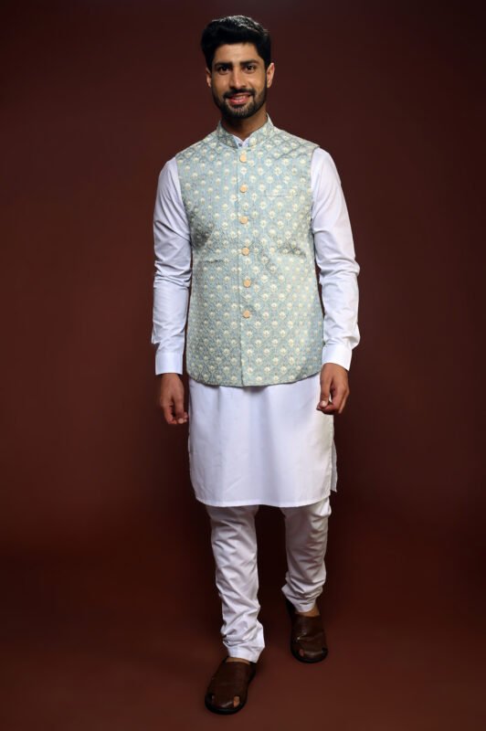 Men's Blue Floral Printed Modi Jacket - Stylish Bandi for a Classic Look