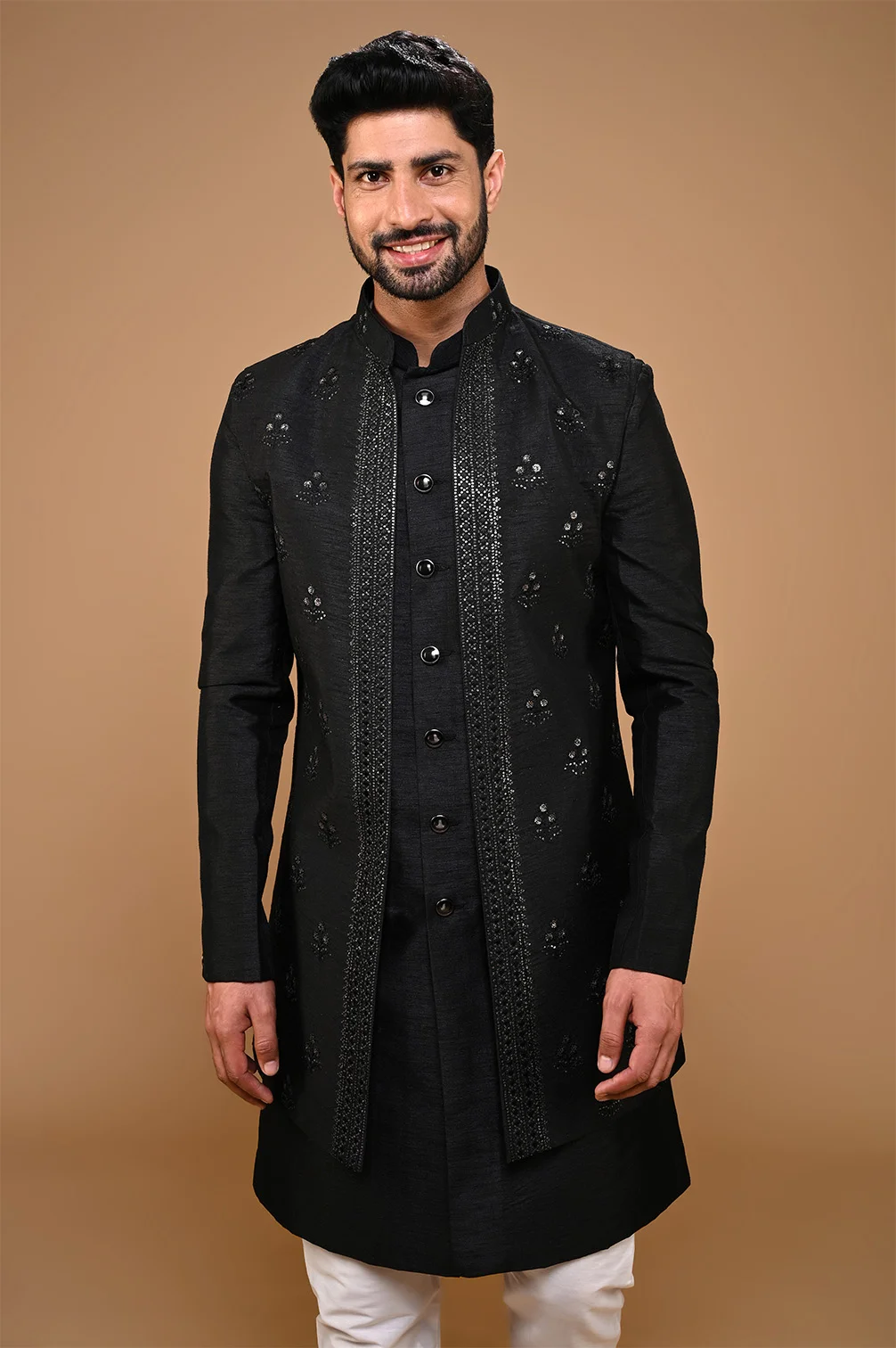 Jacket Set for Men - Buy Decadent Black Kurta Jacket Set Online @ Twamev -  Twamev